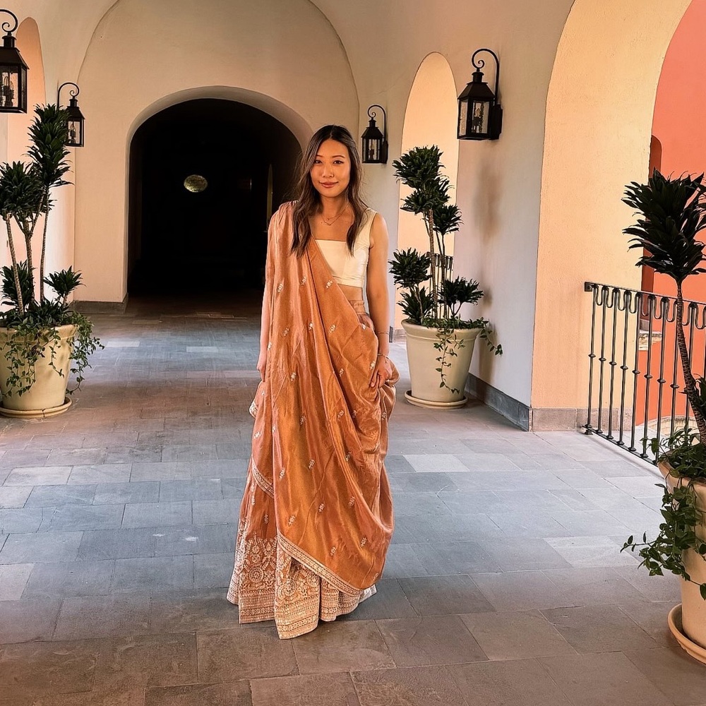 Apricot Saree with Embroidery